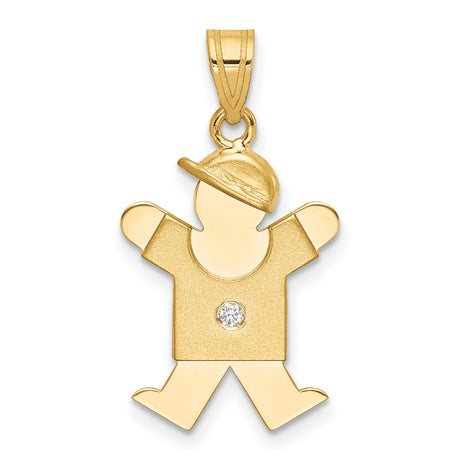 AAA Diamond Kid Charm Pendant in Real 14k Yellow Gold