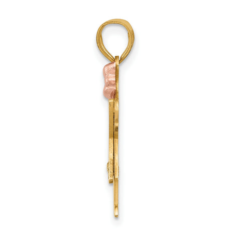 14k Two-Tone Gold Girl Pendant with Diamond Accents, Rose Gold Bow, Sentimental Charm