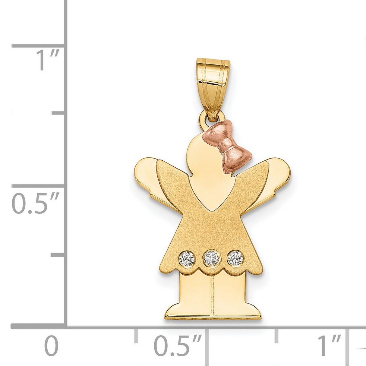 14k Two-Tone Gold Girl Pendant with Diamond Accents, Rose Gold Bow, Sentimental Charm
