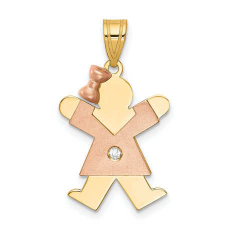 AA Diamond Kid Charm Pendant in Real 14k Multi-Tone Gold