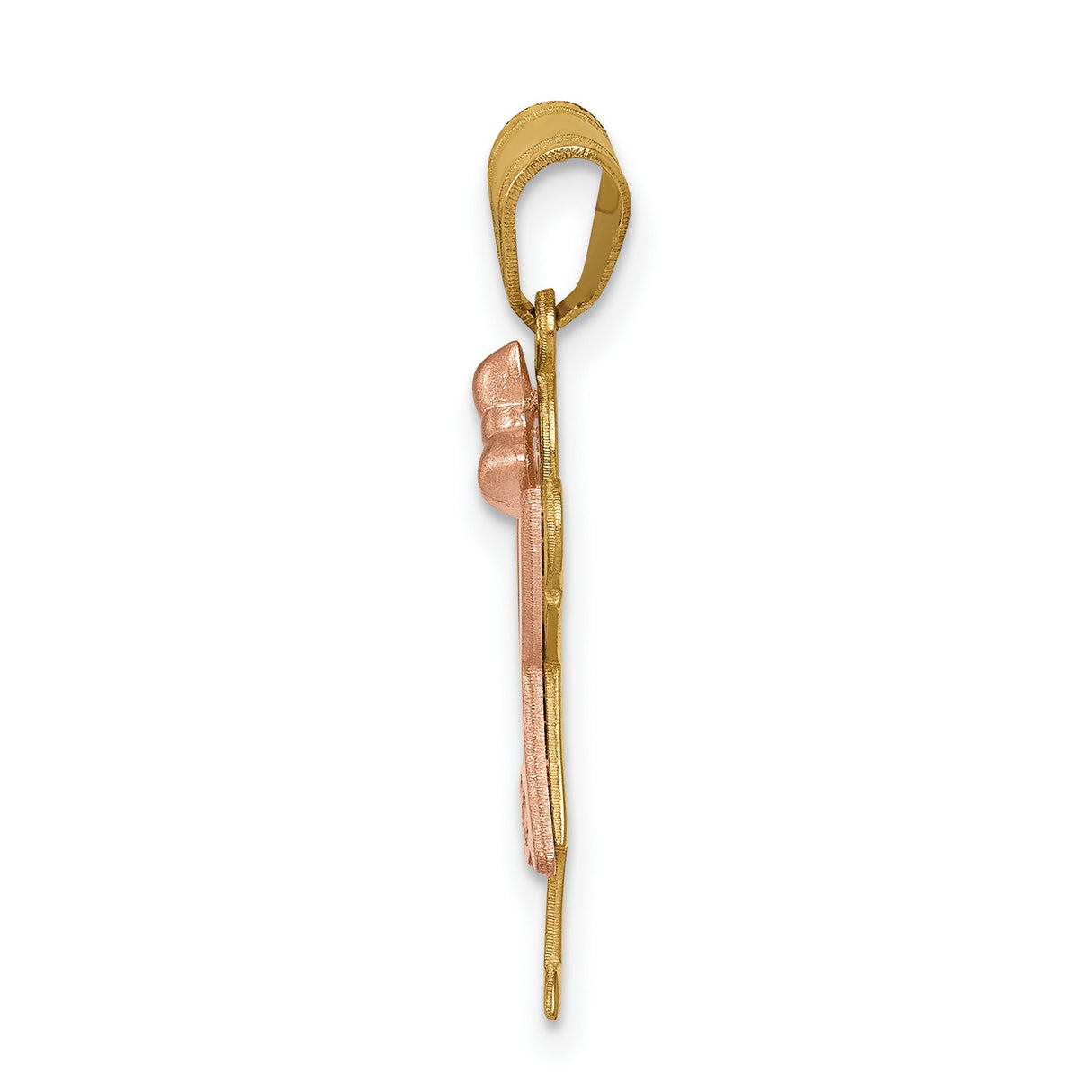 14k Two-Tone Gold Girl Pendant with Diamond Accents, Rose Gold Dress, Feminine Charm