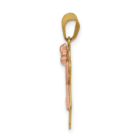 14k Two-Tone Gold Girl Pendant with Diamond Accents, Rose Gold Dress, Feminine Charm