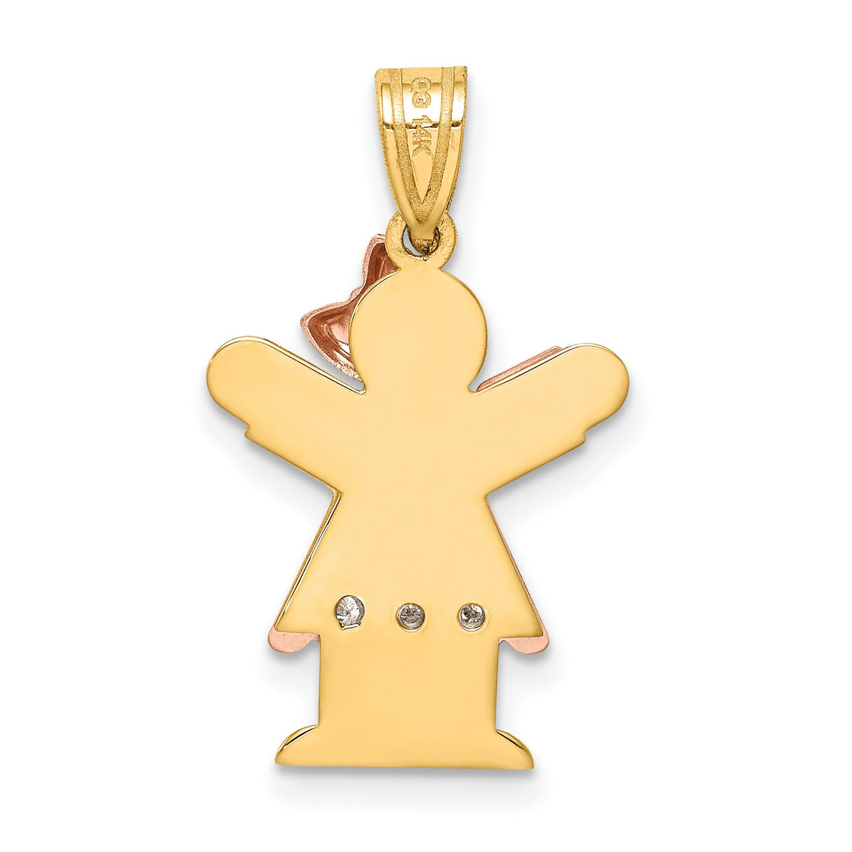 14k Two-Tone Gold Girl Pendant with Diamond Accents, Rose Gold Dress, Feminine Charm
