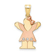 14k Two-Tone Gold Girl Pendant with Diamond Accents, Rose Gold Dress, Feminine Charm