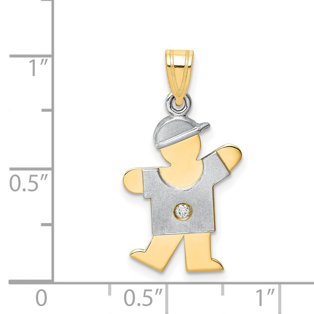 14k Two-Tone Gold Boy Pendant with Cap and T-Shirt, Diamond Accent, Symbolic Family Charm