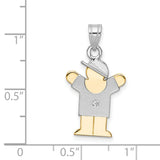 14k Two-Tone Gold Boy Pendant with Diamond Accent, Textured Cap and Shirt Design