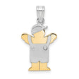 14k Two-Tone Gold Pendant with Diamond Accents, Stylized Boy in Cap and Overalls Charm