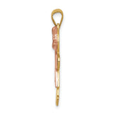 14k Two-Tone Gold Girl Pendant with Diamond Accents, Rose Dress and Bow Detail