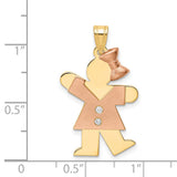 14k Two-Tone Gold Girl Pendant with Diamond Accents, Rose Dress and Bow Detail
