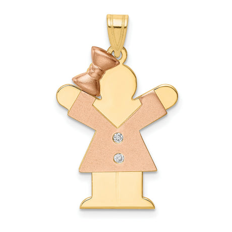 AAA Diamond Kid Charm Pendant in Real 14k Multi-Tone Gold