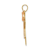14k Two-Tone Gold Girl Pendant with Diamond Accents, Rose Gold Dress and Bow, Figurine Charm