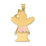 14k Two-Tone Gold Girl Pendant with Diamond Accents, Rose Gold Dress and Bow, Figurine Charm