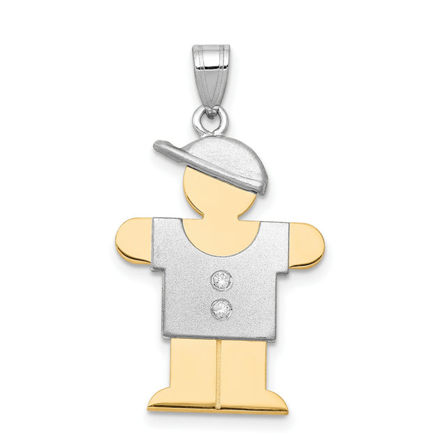 AA Diamond Kid Charm Pendant in Real 14k Multi-Tone Gold