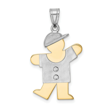 14k Two-Tone Gold Boy Pendant with Cap, Diamond Accents, Sentimental Mother Son Charm
