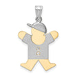 14k Two Tone Gold Boy Pendant with Diamond Accents, Stylized Figure Charm