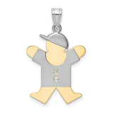 14k Two Tone Gold Boy Pendant with Diamond Accents, Stylized Figure Charm