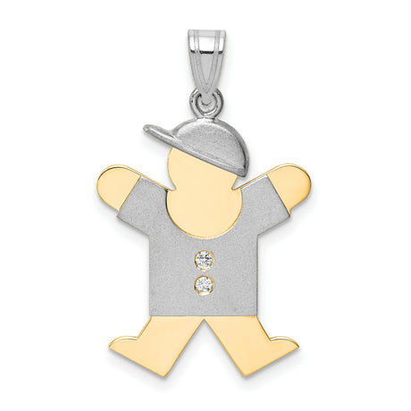 14k Two Tone Gold Boy Pendant with Diamond Accents, Stylized Figure Charm