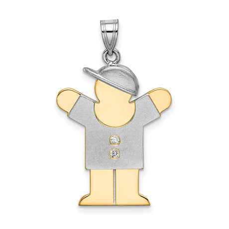 14k Two-Tone Gold Boy Pendant with Diamond Accents, Stylized Cap Silhouette Charm