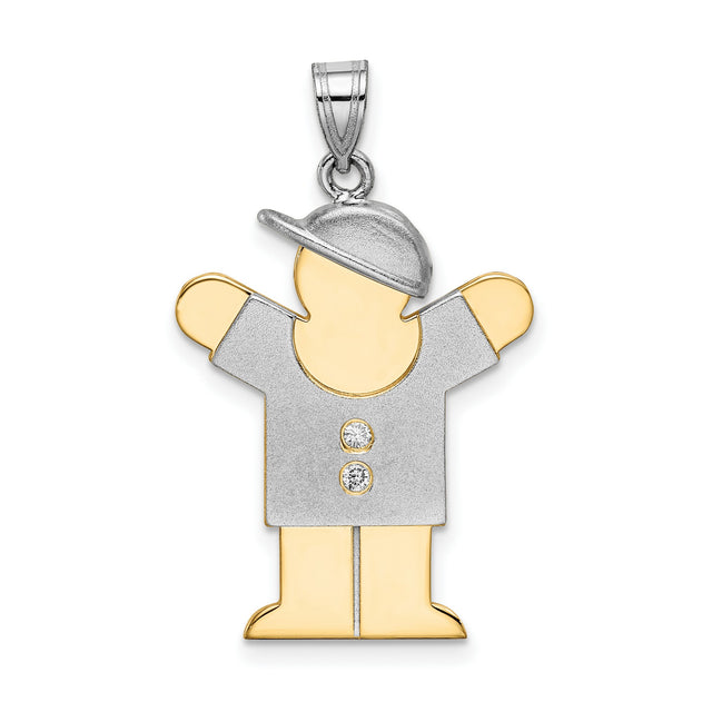 14k Two-Tone Gold Boy Pendant with Diamond Accents, Stylized Cap Silhouette Charm