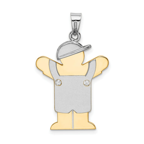 14k Two-Tone Gold Boy Pendant with Diamond Accents, Cap and Overalls Design