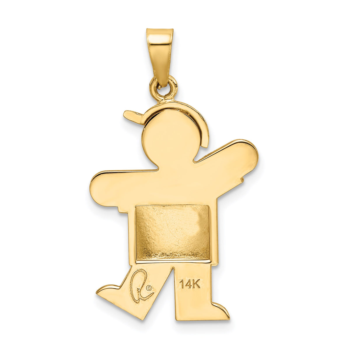 14k Yellow Gold Pendant, Stylized Boy in Baseball Cap and T-Shirt, Sentimental Family Charm