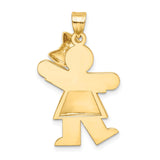 14k Yellow Gold Girl Pendant with Dress and Bow Detail, Family Keepsake Charm