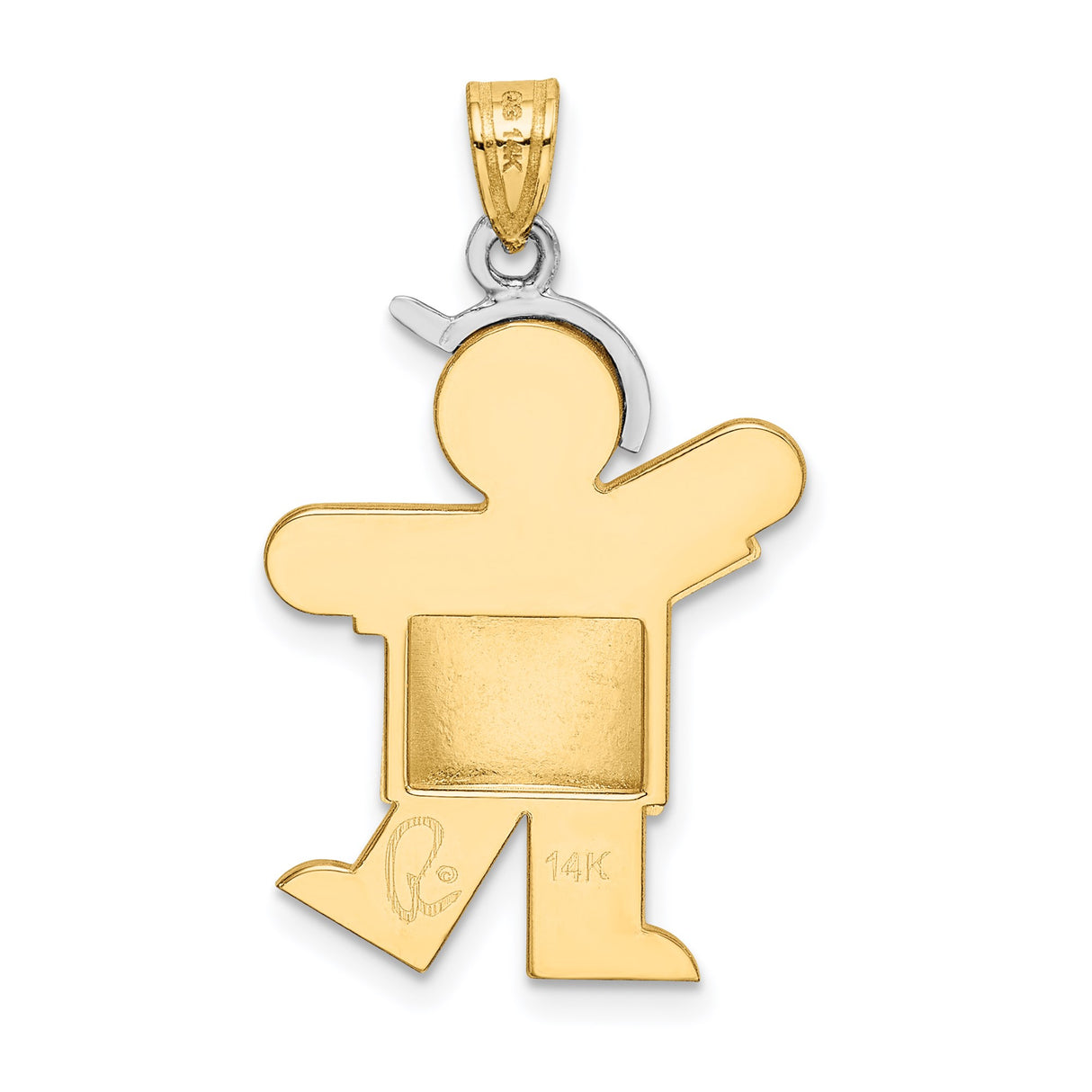 14k Two-Tone Gold Boy Pendant with Cap, Puffed Son Charm for Women or Moms