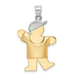14k Two-Tone Gold Boy Pendant with Cap, Puffed Son Charm for Women or Moms