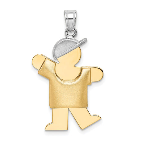 14k Two-Tone Gold Boy Pendant with Cap, Puffed Son Charm for Women or Moms