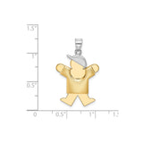 14k Two-Tone Gold Boy Charm Pendant with Sideways Cap, Stylized Son Figure, Engravable