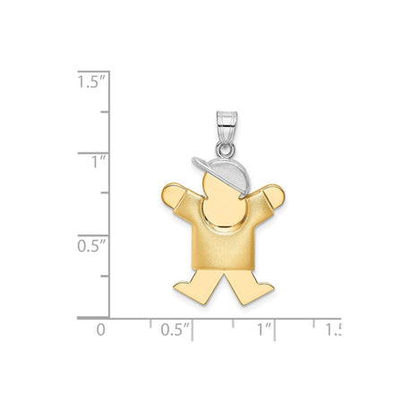 14k Two-Tone Gold Boy Charm Pendant with Sideways Cap, Stylized Son Figure, Engravable