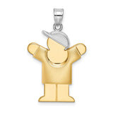 Puffed Boy with Hat on Right Engravable Charm Pendant in Real 14k Multi-Tone Gold