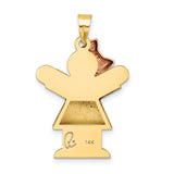 Puffed Girl with Bow on Left Engravable Charm Pendant in Real 14k Multi-Tone Gold