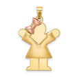 Puffed Girl with Bow on Left Engravable Charm Pendant in Real 14k Multi-Tone Gold