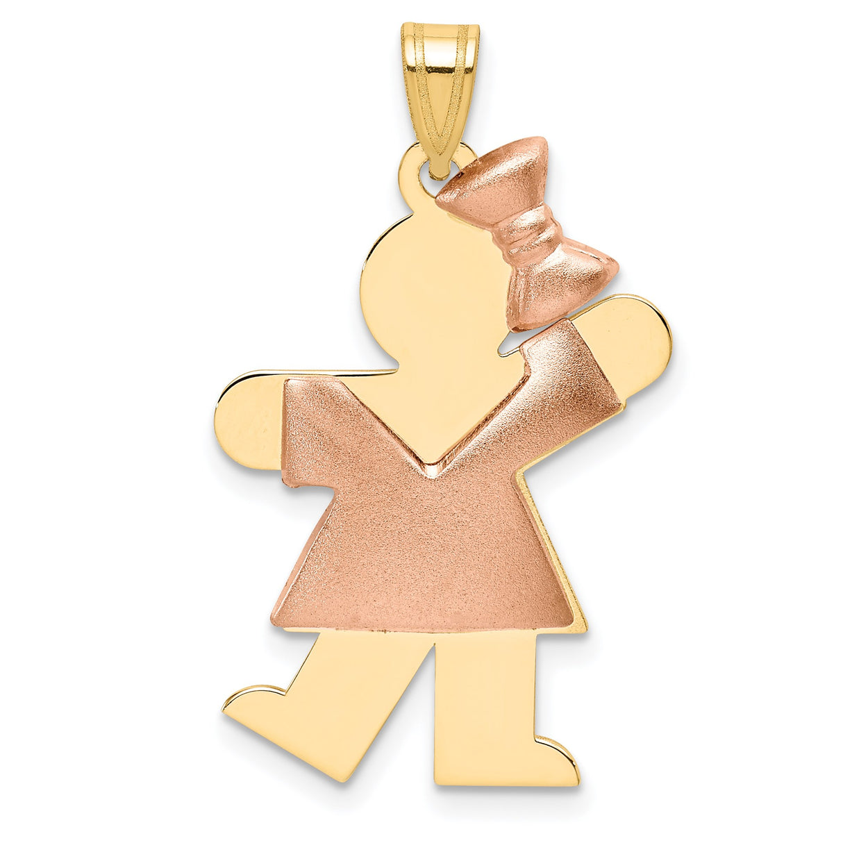 14k Two-Tone Gold Girl Pendant with Bow Detail, Polished Family Charm for Women