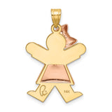 14k Two-Tone Gold Girl Pendant with Rose Gold Dress and Bow, Family Jewelry Charm