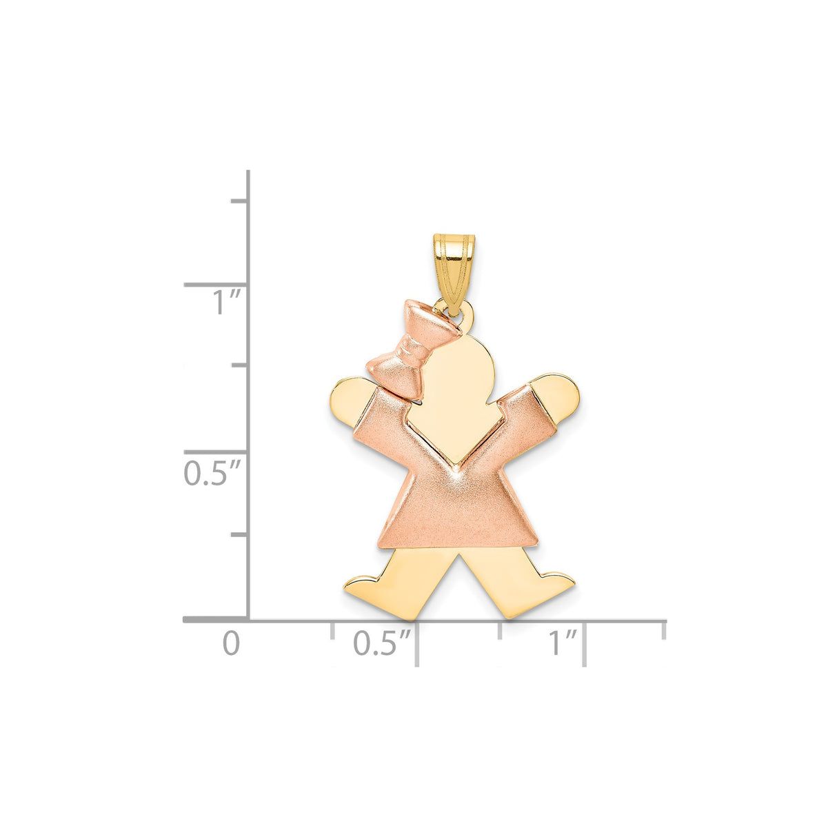 14k Two-Tone Gold Girl Pendant with Rose Gold Dress and Bow, Family Jewelry Charm