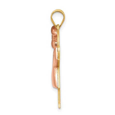 14k Two-Tone Gold Girl Pendant with Bow, Stylized Motherhood Charm for Women