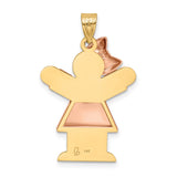 14k Two-Tone Gold Girl Pendant with Bow, Stylized Motherhood Charm for Women