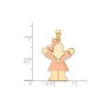 14k Two-Tone Gold Girl Pendant with Bow, Stylized Motherhood Charm for Women