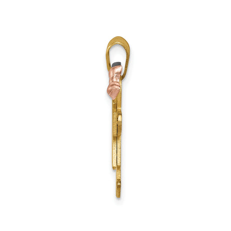 14k Tri Color Gold Boy and Girl Pendant Charm with White Gold Cap and Rose Gold Bow