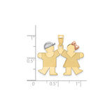 14k Tri Color Gold Boy and Girl Pendant Charm with White Gold Cap and Rose Gold Bow