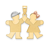 14k Tri Color Gold Boy and Girl Pendant Charm with White Gold Cap and Rose Gold Bow