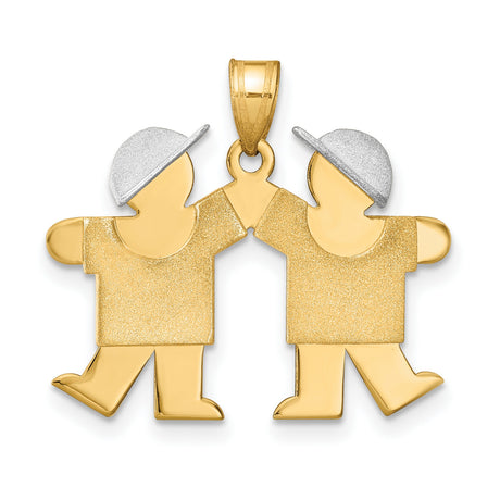 Small Double Boys Engravable Charm Pendant in Real 14k Multi-Tone Gold