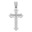 14k White Gold Cross Pendant with Beveled Edge and Brushed Finish, Gothic Christian Style