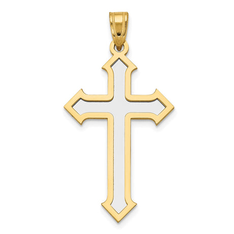 14k Two-Tone Gold Orthodox Cross Pendant, Polished White and Yellow Gold Religious Charm