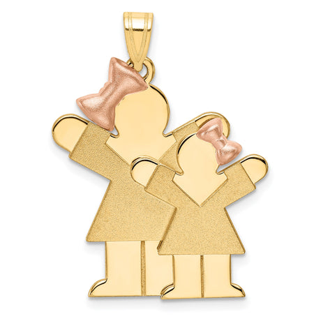 14k Two-Tone Gold Pendant with Stylized Girls and Rose Gold Bows, Motherhood Charm