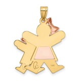 Big Girl and Little Girl Engravable Charm Pendant in Real 14k Multi-Tone Gold