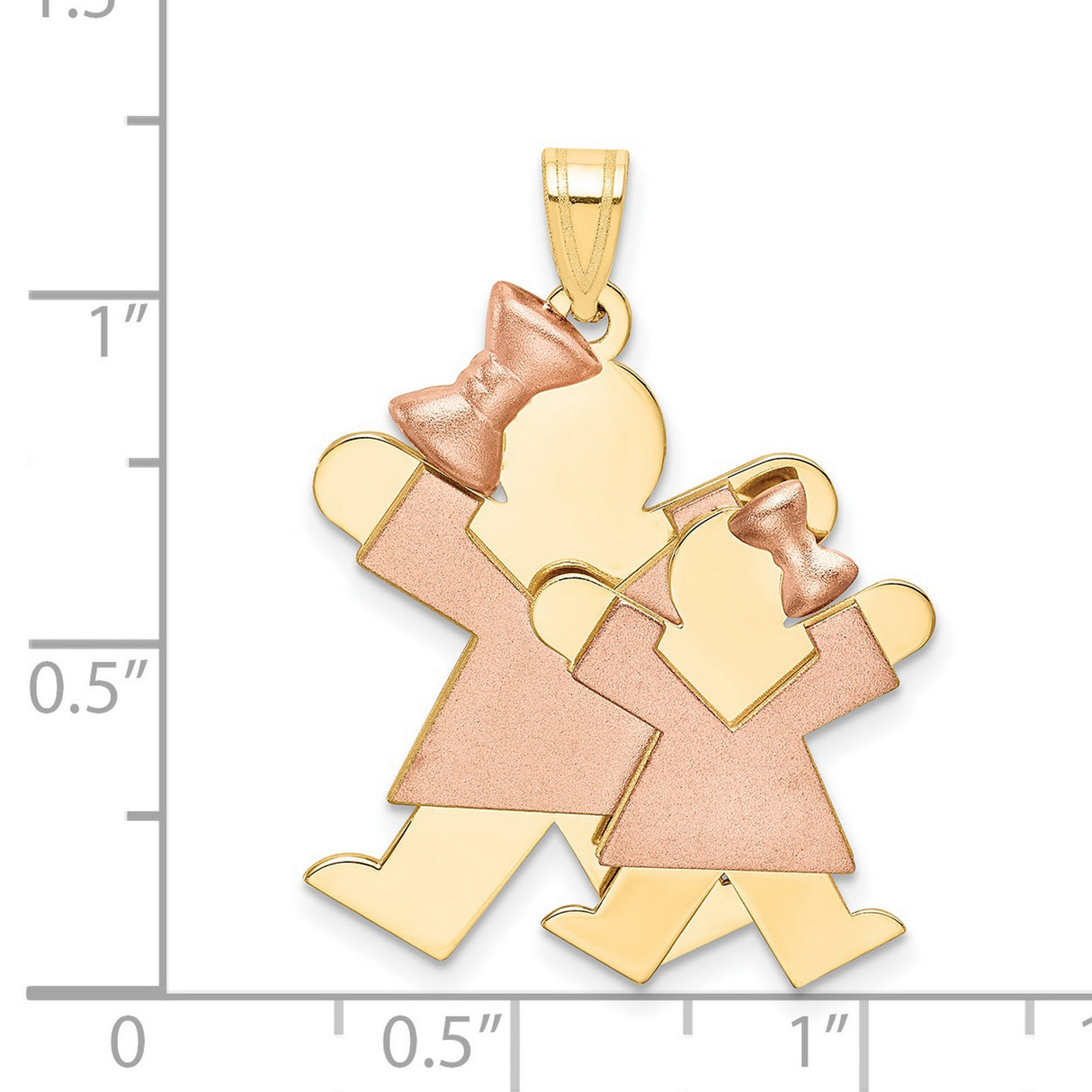 Big Girl and Little Girl Engravable Charm Pendant in Real 14k Multi-Tone Gold
