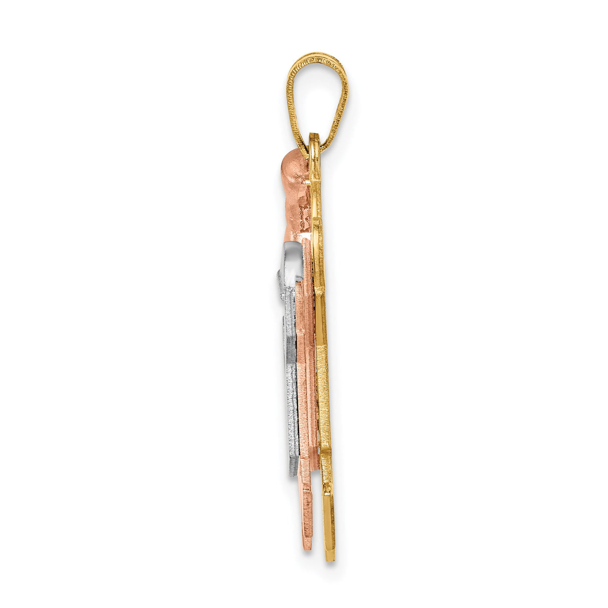 14k Tri Color Gold Family Pendant with Rose Gold Girl and White Gold Boy, Motherhood Charm